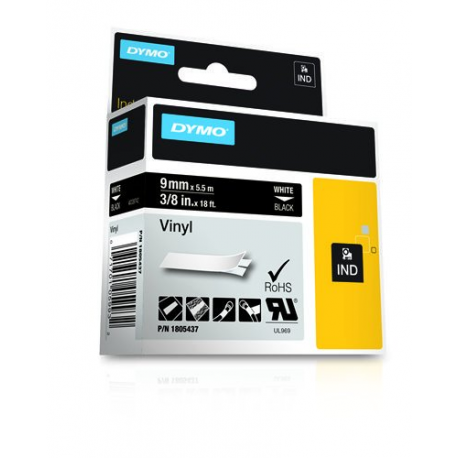 DYMO Rhino Coloured Vinyl - Vinyl - permanent adhesive - white on black - Roll (1 cm x 5.5 m) 1 cassette(s) tape - for DYMO ILP219; Rhino 1000, 4200, 5000, 5200, 6000; RhinoPRO 1000, 3000, 5000, 6000, 6500 - 1