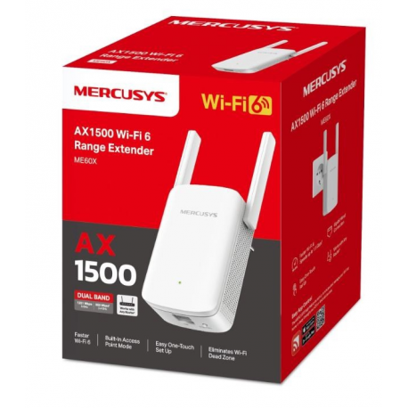 Mercusys ME60X V1 - Wi-Fi range extender - 1GbE - Wi-Fi 6 - 2.4 GHz, 5 GHz - 4