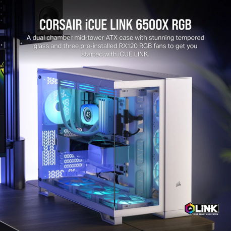 CORSAIR iCUE 6500X RGB - Mid tower - ATX - windowed side panel (tempered glass) - no power supply (ATX) - white - USB / Audio - 11