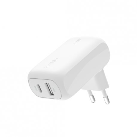 Belkin BoostCharge - Power adapter - 42 Watt - 3 A - PD 3.0 - 2 output connectors (24 pin USB-C, USB) - white - 0