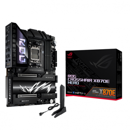 ASUS ROG CROSSHAIR X870E HERO - Motherboard - ATX - Socket AM5 - AMD X870E Chipset - USB4, USB 3.2 Gen 2, USB-C 3.2 Gen2, USB 3.2 Gen 1, USB-C 3.2 Gen 2x2 - Wi-Fi 7, Bluetooth, 5 Gigabit Ethernet - onboard graphics (CPU required) - HD Audio (8-channel) - 14