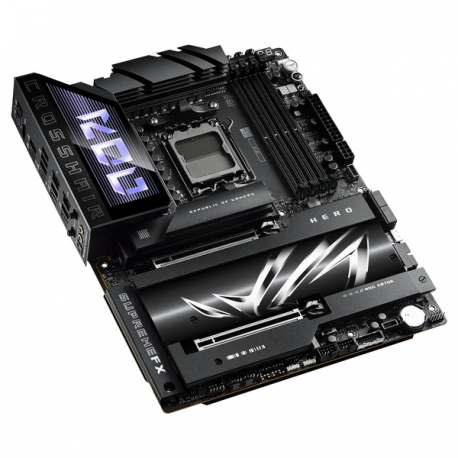 ASUS ROG CROSSHAIR X870E HERO - Motherboard - ATX - Socket AM5 - AMD X870E Chipset - USB4, USB 3.2 Gen 2, USB-C 3.2 Gen2, USB 3.2 Gen 1, USB-C 3.2 Gen 2x2 - Wi-Fi 7, Bluetooth, 5 Gigabit Ethernet - onboard graphics (CPU required) - HD Audio (8-channel) - 15