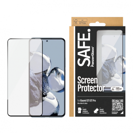 SAFE. by PanzerGlass - Screen protector for mobile phone - ultra-wide fit - glass - frame colour black - for Xiaomi 12T, 12T Pro - 2