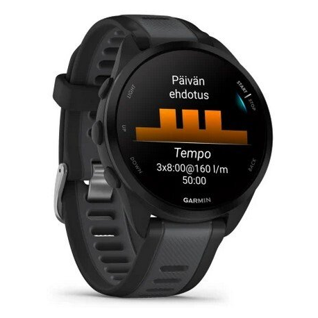 Garmin Forerunner 165 - Black - sport watch with band - silicone - slate grey - wrist size: 126-203 mm - display 1.2" - 4 GB - Bluetooth, ANT+ - 39 g - 0