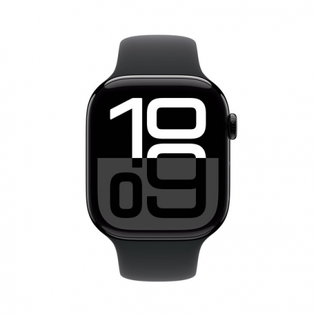 Apple Watch Series 10 (GPS) - 46 mm - jet black aluminium - smart watch with sport band - fluoroelastomer - black - band size: M / L - 64 GB - Wi-Fi 4, UWB, Bluetooth - 36.4 g - 1