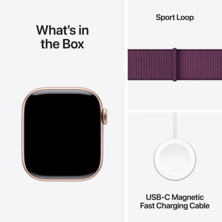 Apple Watch Series 10 (GPS) - 42 mm - rose gold aluminium - smart watch with sport loop - soft double-layer nylon - plum - wrist size: 130-200 mm - 64 GB - Wi-Fi 4, UWB, Bluetooth - 30 g - 8