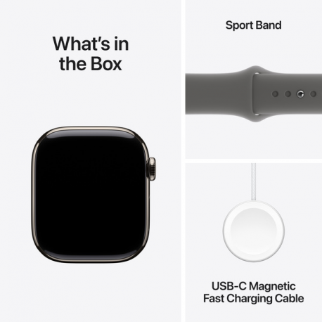 Apple Watch Series 10 (GPS + Cellular) - 42 mm - natural titanium - smart watch with sport band - fluoroelastomer - stone grey - band size: S / M - 64 GB - LTE, Wi-Fi 4, UWB, Bluetooth - 4G - 34.4 g - 8
