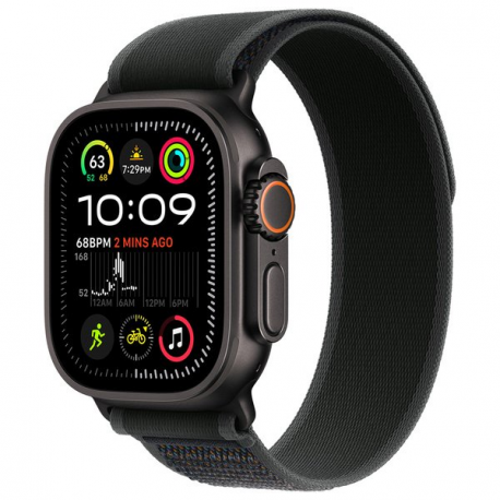 Apple Watch Ultra 2 - 49 mm - black titanium - smart watch with Trail Loop - nylon weave - black - band size: S / M - 64 GB - LTE, Wi-Fi 4, UWB, Bluetooth - 4G - 61.8 g - 0