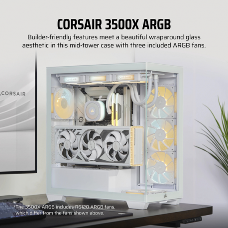CORSAIR 3500X ARGB - Mid tower - extended ATX - windowed side panel (tempered glass) - no power supply (ATX) - white - USB/Audio - 10