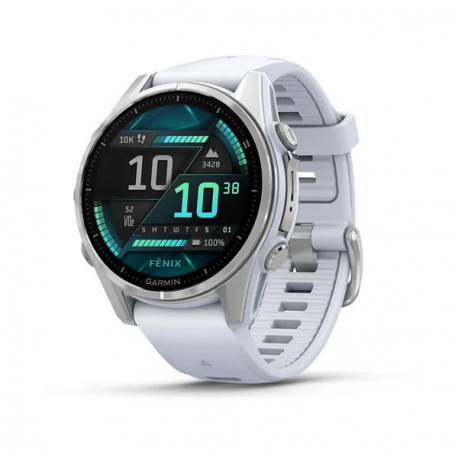 Garmin Fenix 8 - 43 mm - silver - sport watch with band - silicone - whitestone - wrist size: 108-182 mm - display 1.4" - 32 GB - Bluetooth, Wi-Fi, ANT+ - 66 g - 0