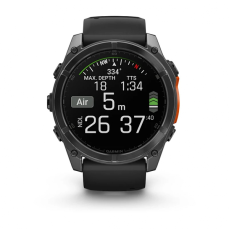 Garmin Fenix 8 - 51 mm - slate grey - sport watch with band - silicone - black - wrist size: 127-210 mm - display 1.4" - 32 GB - Bluetooth, Wi-Fi, ANT+ - 102 g - 4