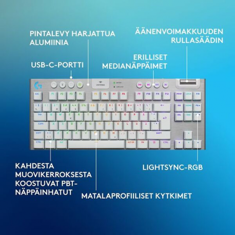 Logitech G G915 X - Keyboard - gaming, LIGHTSPEED - TKL - backlit - wireless - USB-C, Bluetooth, 2.4 GHz - white - 5