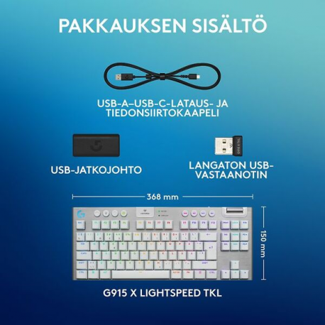 Logitech G G915 X - Keyboard - gaming, LIGHTSPEED - TKL - backlit - wireless - USB-C, Bluetooth, 2.4 GHz - white - 8