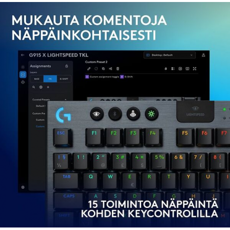 Logitech G G915 X - Keyboard - LIGHTSPEED - TKL - backlit - wireless - Bluetooth 5.0, 2.4 GHz, USB - QWERTY - Nordic (Danish / Finnish / Norwegian / Swedish) - key switch: GL Linear - black - 3