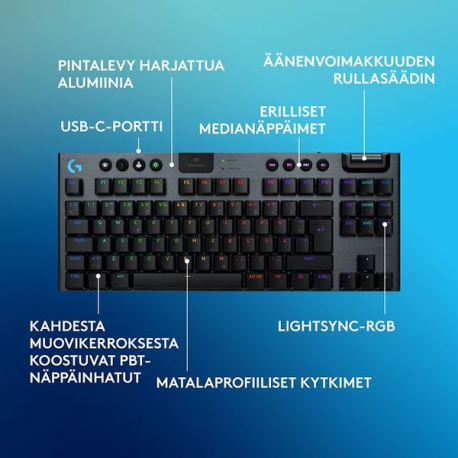 Logitech G G915 X - Keyboard - LIGHTSPEED - TKL - backlit - wireless - Bluetooth 5.0, 2.4 GHz, USB - QWERTY - Nordic (Danish / Finnish / Norwegian / Swedish) - key switch: GL Linear - black - 5