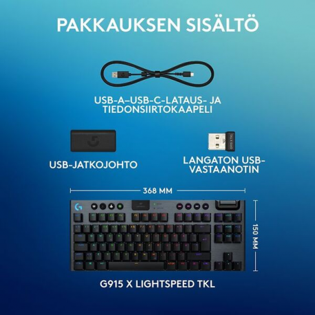 Logitech G G915 X - Keyboard - LIGHTSPEED - TKL - backlit - wireless - Bluetooth 5.0, 2.4 GHz, USB - QWERTY - Nordic (Danish / Finnish / Norwegian / Swedish) - key switch: GL Linear - black - 7