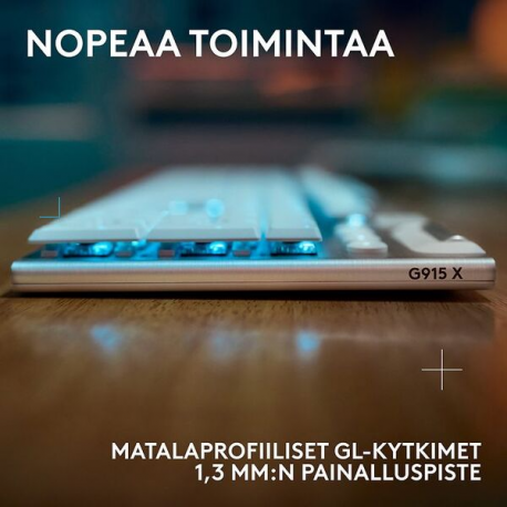 Logitech G G915 X - Keyboard - gaming, LIGHTSPEED - full size - backlit - wireless - Bluetooth, 2.4 GHz, USB-C - white - 2