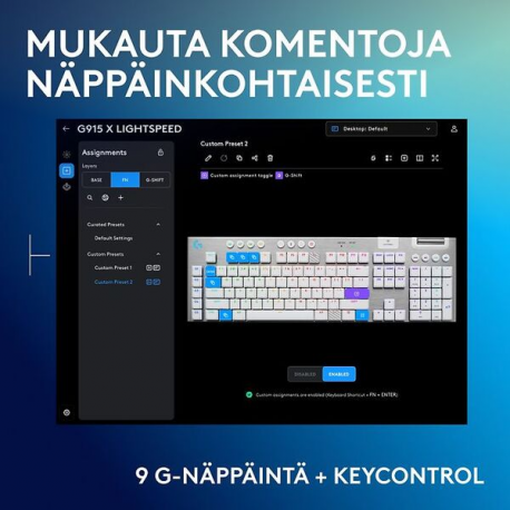 Logitech G G915 X - Keyboard - gaming, LIGHTSPEED - full size - backlit - wireless - Bluetooth, 2.4 GHz, USB-C - white - 3