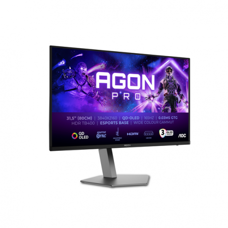 AOC AGON PRO AG326UD - OLED monitor - gaming - 32" (31.5" viewable) - 3840 x 2160 4K UHD (2160p) @ 165 Hz - 250 cd / m² - 15000000:1 - DisplayHDR 400 True Black - 0.03 ms - 2xHDMI, DisplayPort - speakers - dark grey - 12