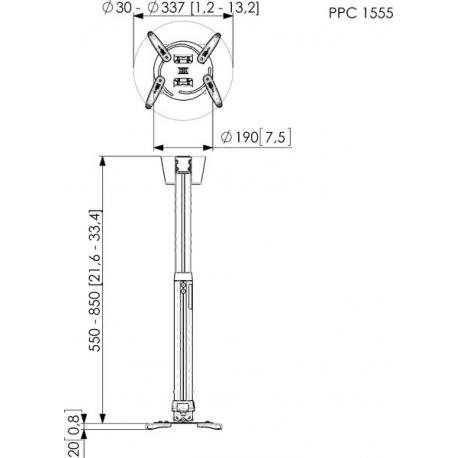 Vogel's Professional PPC 1555 - Mounting kit (ceiling mount, interface plate, telescopic pole) - for projector - silver - ceiling mountable - 1