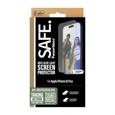 SAFE. by PanzerGlass - Screen protector for mobile phone - anti-blue light, ultra-wide fit - glass - for Apple iPhone 15 Plus, 16 Plus - 1