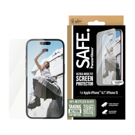 SAFE. by PanzerGlass - Screen protector for mobile phone - ultra-wide fit - glass - for Apple iPhone 15, 16 - 3