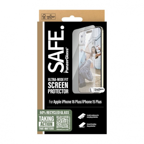 SAFE. by PanzerGlass - Screen protector for mobile phone - ultra-wide fit - glass - for Apple iPhone 15 Plus, 16 Plus - 1