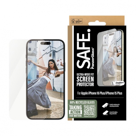 SAFE. by PanzerGlass - Screen protector for mobile phone - ultra-wide fit - glass - for Apple iPhone 15 Plus, 16 Plus - 2