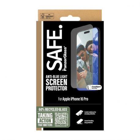 SAFE. by PanzerGlass - Screen protector for mobile phone - anti-blue light, ultra-wide fit - glass - for Apple iPhone 16 Pro - 1