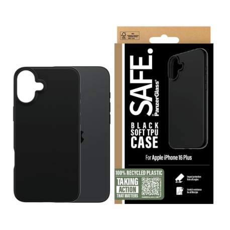 SAFE. by PanzerGlass - Back cover for mobile phone - 100% recycled thermoplastic polyurethane (TPU) - black - for Apple iPhone 16 Plus - 2
