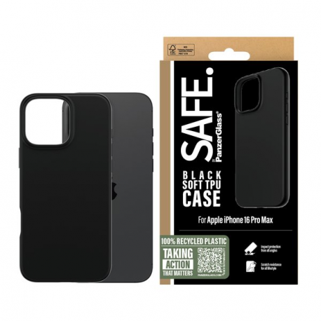 SAFE. by PanzerGlass - Back cover for mobile phone - 100% recycled thermoplastic polyurethane (TPU) - black - for Apple iPhone 16 Pro Max - 3