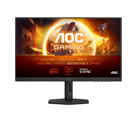 AOC Gaming Q27G4XF - LED monitor - gaming - 27" - 2560 x 1440 QHD @ 180 Hz - Fast IPS - 300 cd / m² - 1000:1 - HDR10 - 0.5 ms - HDMI, DisplayPort - black - 0