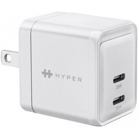 HyperJuice - Power adapter - GaN - 35 Watt - QC 3.0, Power Delivery 3.0 + PPS - 2 output connectors (24 pin USB-C) - white - Europe - 0