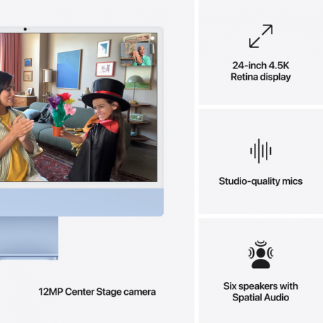 Apple iMac with 4.5K Retina display - All-in-one M4 up to - RAM 24 GB - SSD 512 GB - Apple M4 10-core - Gigabit Ethernet, IEEE 802.11ax (Wi-Fi 6E), Bluetooth 5.3 - macOS Sequoia 15.0 - monitor: LED 24" 4480 x 2520 (4.5K) - keyboard: Swedish / Finnish - blue - 6