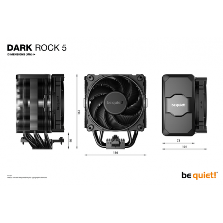 be quiet! Dark Rock 5 - Processor cooler - (for: LGA1155, LGA1150, LGA1151, AM4, LGA1200, LGA1700, AM5) - aluminium and copper - 120 mm - black - 6