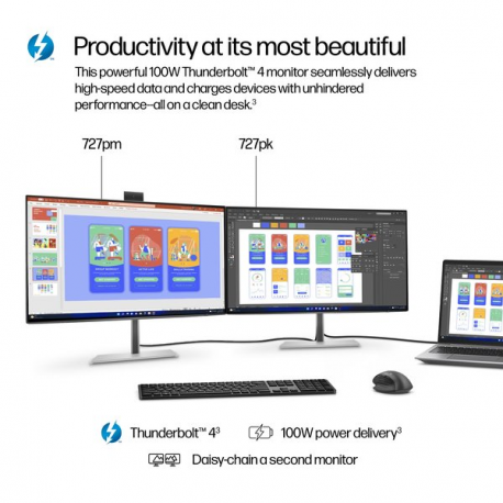 HP 727pk - Series 7 Pro - LED monitor - 27" - 3840 x 2160 4K @ 60 Hz - IPS Black - 400 cd / m² - 2000:1 - DisplayHDR 400 - 5 ms - Thunderbolt 4, HDMI, DisplayPort - black, silver - 1