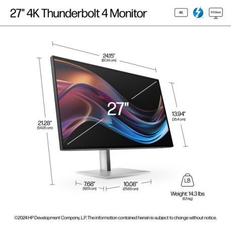 HP 727pk - Series 7 Pro - LED monitor - 27" - 3840 x 2160 4K @ 60 Hz - IPS Black - 400 cd / m² - 2000:1 - DisplayHDR 400 - 5 ms - Thunderbolt 4, HDMI, DisplayPort - black, silver - 4