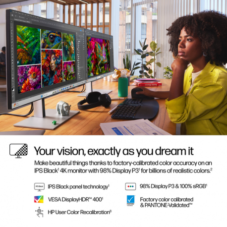 HP 727pk - Series 7 Pro - LED monitor - 27" - 3840 x 2160 4K @ 60 Hz - IPS Black - 400 cd / m² - 2000:1 - DisplayHDR 400 - 5 ms - Thunderbolt 4, HDMI, DisplayPort - black, silver - 9