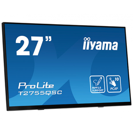 iiyama ProLite T2755QSC-B1 - LED monitor - 27" - touchscreen - 2560 x 1440 WQHD @ 75 Hz - IPS - 400 cd / m² - 1000:1 - 5 ms - HDMI, DisplayPort - speakers - matte black - 0