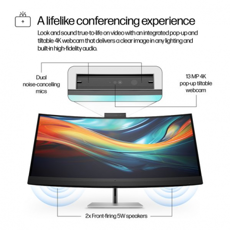 HP 740pm - Series 7 Pro - LED monitor - curved - 40" (39.7" viewable) - 5120 x 2160 WUHD @ 60 Hz - IPS - 300 cd / m² - 1000:1 - 5 ms - 2xThunderbolt 3, HDMI, DisplayPort - speakers - black, silver - 1