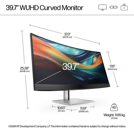 HP 740pm - Series 7 Pro - LED monitor - curved - 40" (39.7" viewable) - 5120 x 2160 WUHD @ 60 Hz - IPS - 300 cd / m² - 1000:1 - 5 ms - 2xThunderbolt 3, HDMI, DisplayPort - speakers - black, silver - 15
