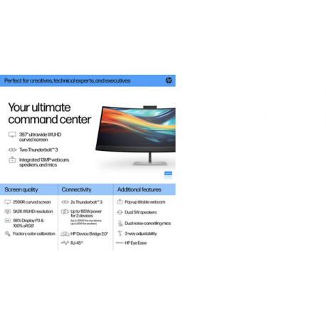 HP 740pm - Series 7 Pro - LED monitor - curved - 40" (39.7" viewable) - 5120 x 2160 WUHD @ 60 Hz - IPS - 300 cd / m² - 1000:1 - 5 ms - 2xThunderbolt 3, HDMI, DisplayPort - speakers - black, silver - 18