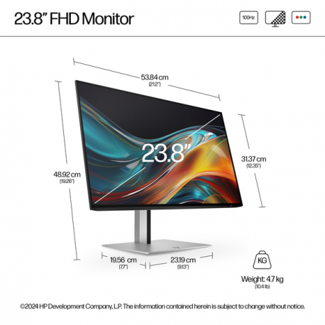 HP 724pf - Series 7 Pro - LED monitor - 23.8" - 1920 x 1080 Full HD (1080p) @ 100 Hz - IPS - 300 cd / m² - 1500:1 - 5 ms - HDMI, DisplayPort - black, silver - 3