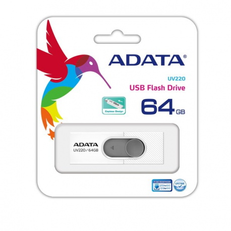 ADATA UV220 - USB flash drive - 64 GB - USB 2.0 - white / grey - 1