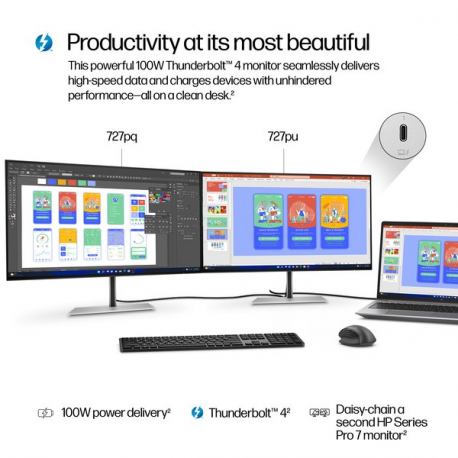HP 727pu - Series 7 Pro - LED monitor - 27" - 2560 x 1440 QHD @ 120 Hz - IPS Black - 400 cd / m² - 2000:1 - DisplayHDR 400 - 5 ms - Thunderbolt 4, HDMI, DisplayPort - black, silver - 1