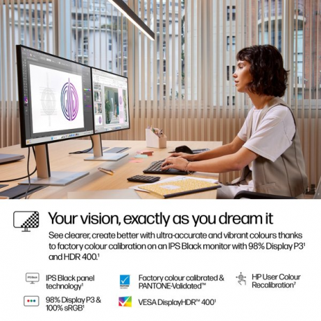 HP 727pu - Series 7 Pro - LED monitor - 27" - 2560 x 1440 QHD @ 120 Hz - IPS Black - 400 cd / m² - 2000:1 - DisplayHDR 400 - 5 ms - Thunderbolt 4, HDMI, DisplayPort - black, silver - 3