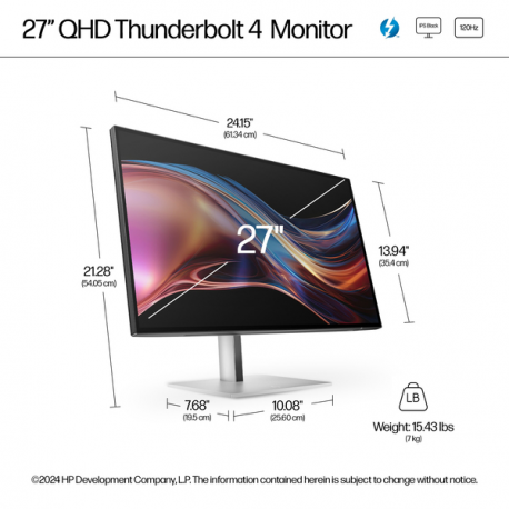 HP 727pu - Series 7 Pro - LED monitor - 27" - 2560 x 1440 QHD @ 120 Hz - IPS Black - 400 cd / m² - 2000:1 - DisplayHDR 400 - 5 ms - Thunderbolt 4, HDMI, DisplayPort - black, silver - 6