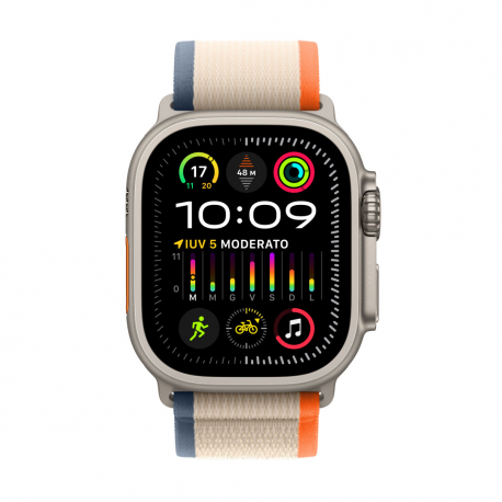 Apple Watch Ultra 2 - 49 mm - titanium - smart watch with Trail Loop - nylon weave - orange / beige - band size: M / L - 64 GB - Wi-Fi, LTE, UWB, Bluetooth - 4G - 61.4 g - 1