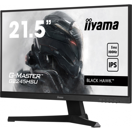 iiyama G-MASTER Black Hawk G2245HSU-B2 - LED monitor - 22" (21.5" viewable) - 1920 x 1080 Full HD (1080p) @ 100 Hz - IPS - 300 cd/m² - 1000:1 - 1 ms - HDMI, DisplayPort - speakers - matte black - 4