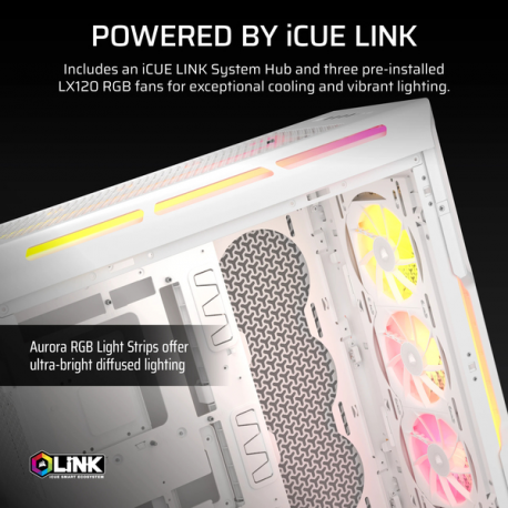 CORSAIR iCUE LINK 5000T LX RGB - Mid tower gaming - extended ATX - windowed side panel (tempered glass) - no power supply (ATX) - white - USB/Audio - 4